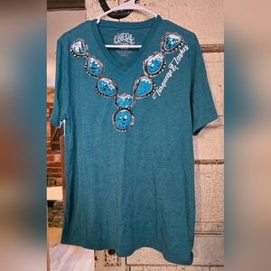 One 24 Rags Turquoise & Lashes Western Style Shirt Sz. XL